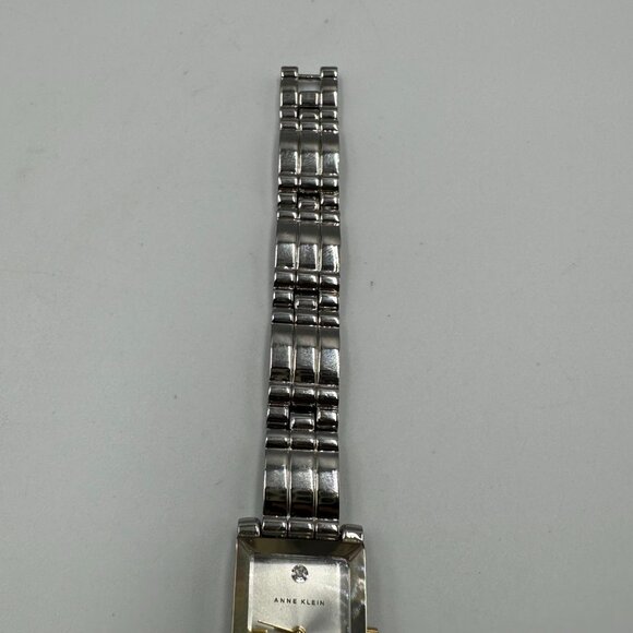 3Anne Klein Diamond Watch Women Silver Tone 16MM Rectangle Case 6.5" Working - Picture 6 of 11